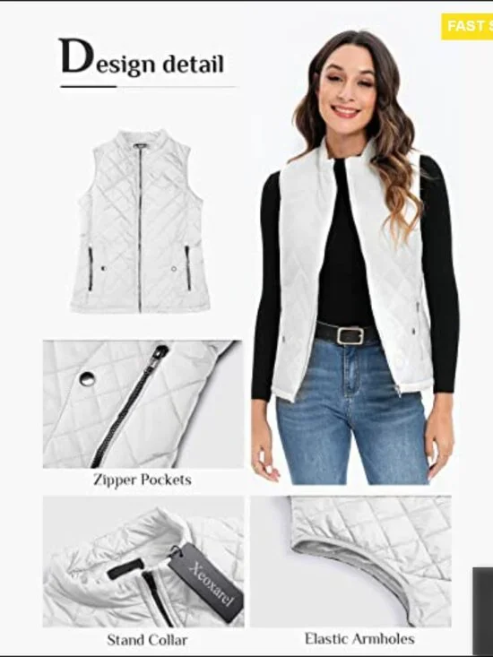 Quilted Puffer Vest Lightweight Gilet Chic Minimal Layering Piece 4 Pockets - Picture 5 of 7